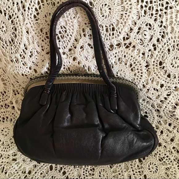 VINTAGE DARK PURPLE LEATHER HANDBAG - Picture 4 of 8